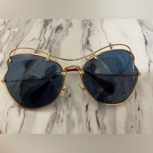 Miu miu SMU56R 7OE1V1 Sunglasses Women's Gold/Blue Cat Eye 65-19-135